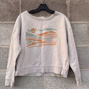 PACT Medium Sunset Crewneck Sweatshirt Pullover Heather Beige 100% Organic Cttn